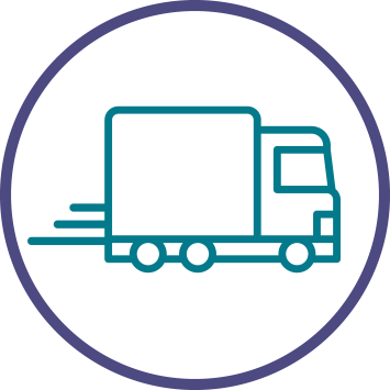 Icoon van vrachtwagen in beweging, symbool voor snelle levering
