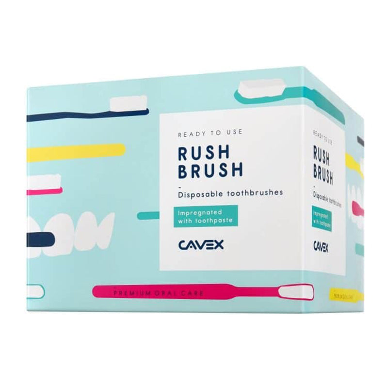 Cavex Rush Brush wegwerptandenborstels verpakking met tekst ready to use