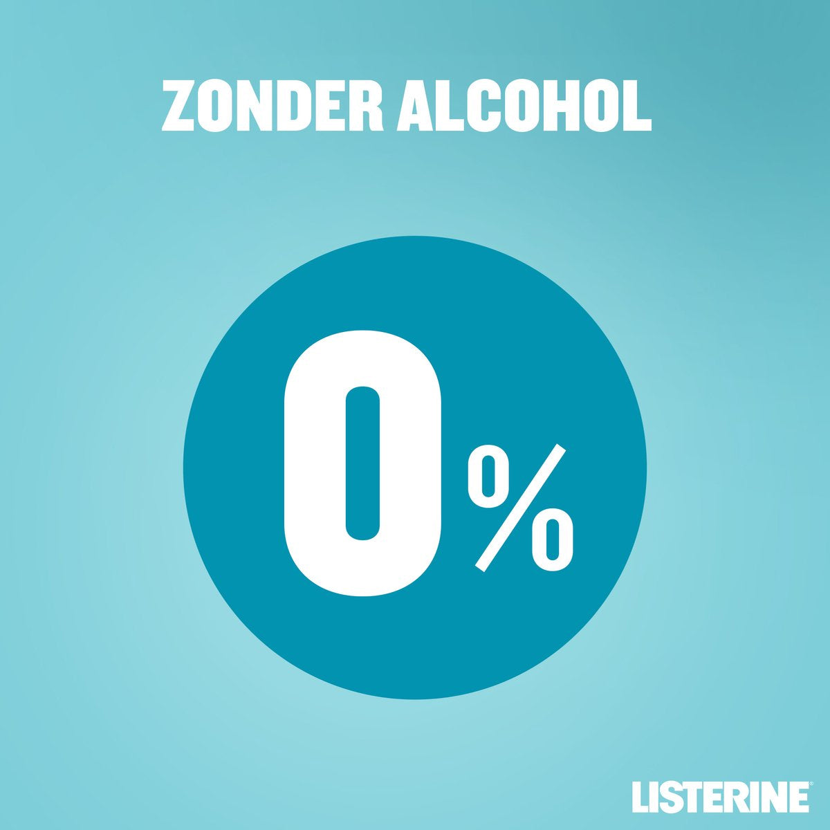Listerine Coolmint mondwater met tekst zonder alcohol en 0% badge