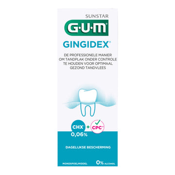 GUM Gingidex mondspoelmiddel met CPC, verpakking met CHX 0,06% en dagelijkse bescherming