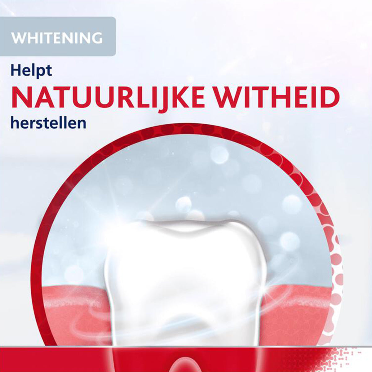 Parodontax Whitening tandpasta illustratie tand met tekst helpt natuurlijke witheid herstellen