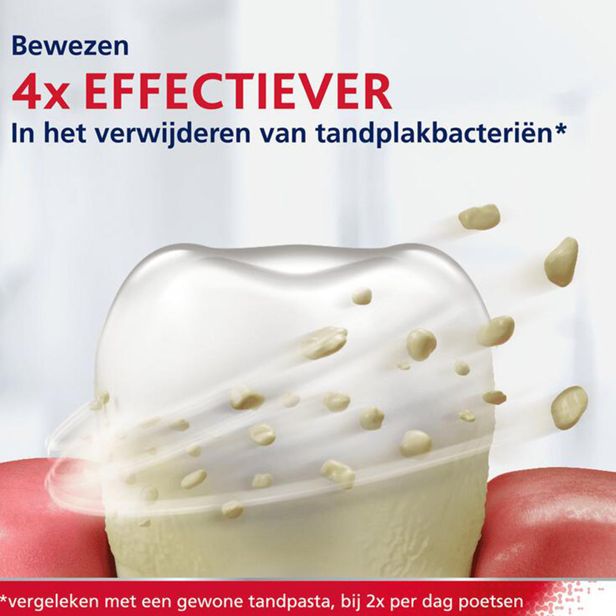 Parodontax Ultra Clean tandpasta illustratie 4x effectiever tandplakbacteriën verwijderen dan gewone tandpasta