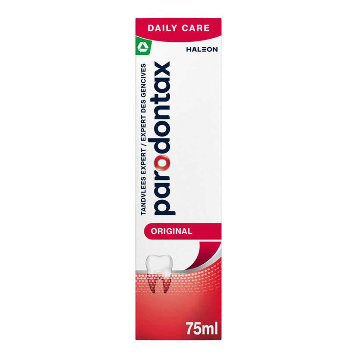 Parodontax Original tandpasta verpakking 75ml met tandvlees expert vermelding