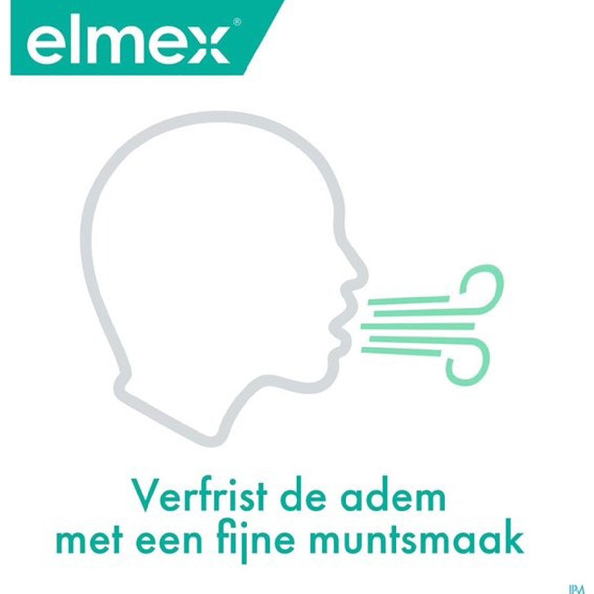Elmex illustratie hoofd met adem, tekst verfrist adem met fijne muntsmaak