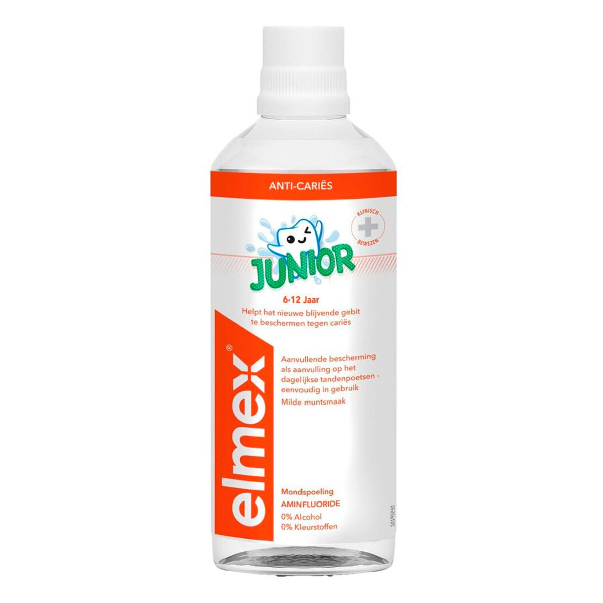 Elmex Junior mondspoeling fles met oranje etiket voor kinderen 6-12 jaar