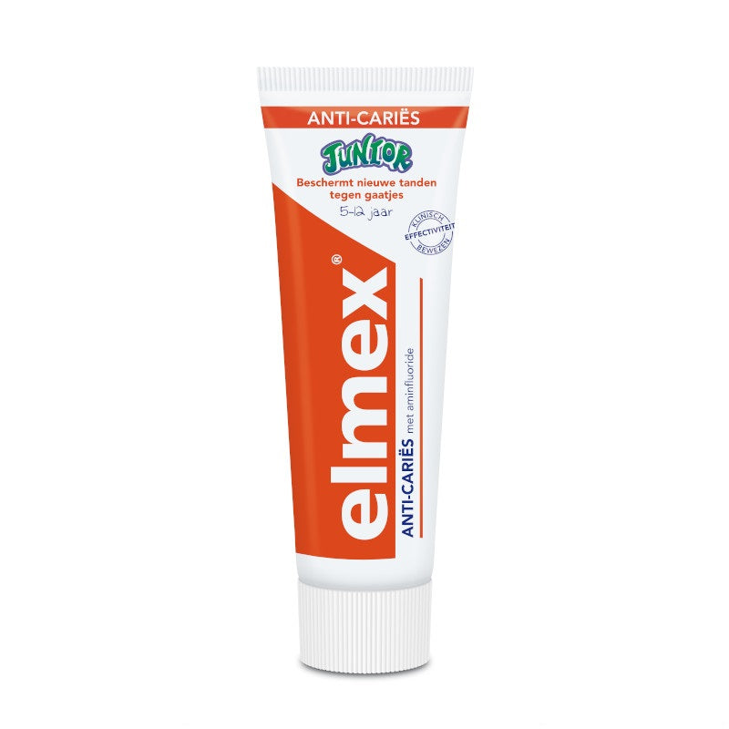 Elmex Anti-Caries Junior tandpasta tube 5-12 jaar oranje verpakking
