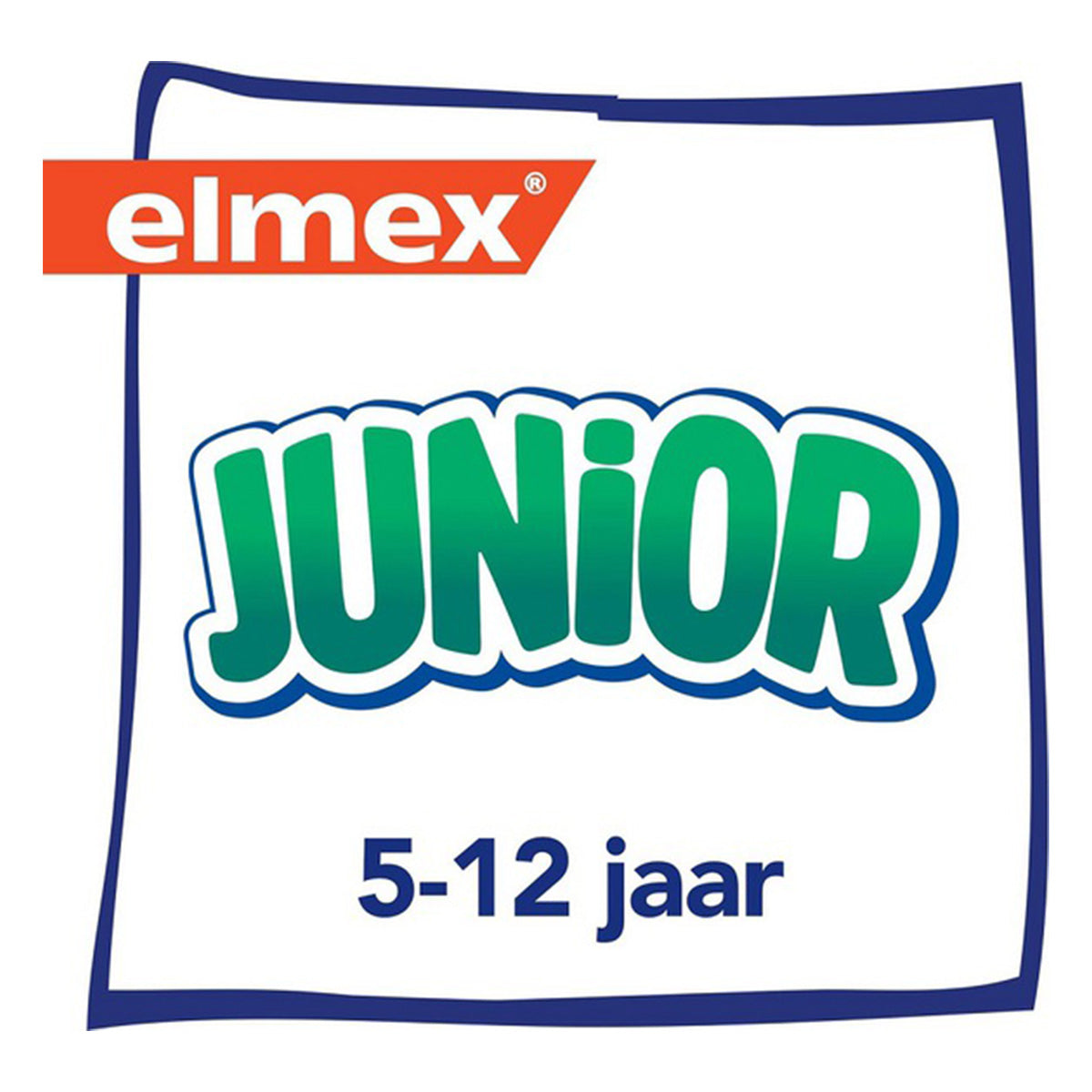 Elmex Anti-Caries Junior tandpasta logo met tekst 5-12 jaar