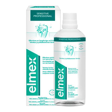 Elmex Sensitive Professional tandspoeling fles met verpakking ernaast