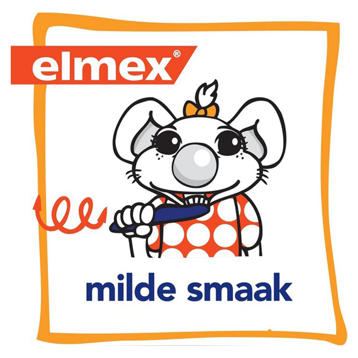 Elmex Anti-Caries Peuter tandpasta, muismascotte met tandenborstel en tekst milde smaak