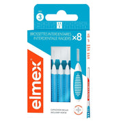 Elmex Interdentale ragers ISO 3 1,1 mm verpakking met 8 blauwe ragers en dopje