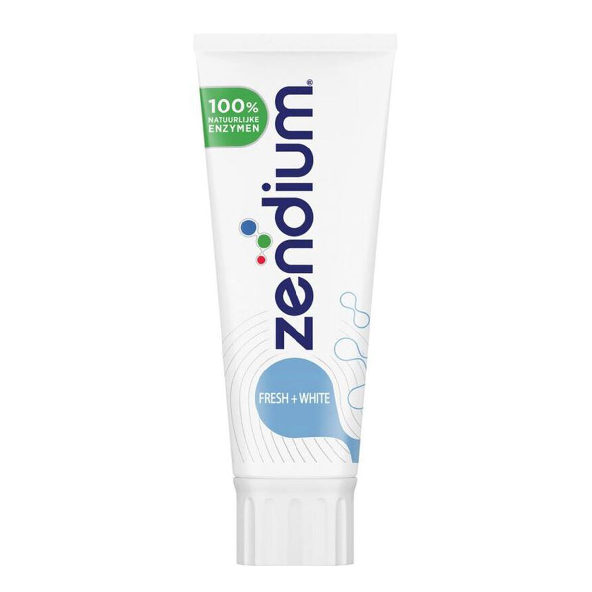 Zendium Tandpasta Fresh+White wit-blauwe tube met 100% natuurlijke enzymen