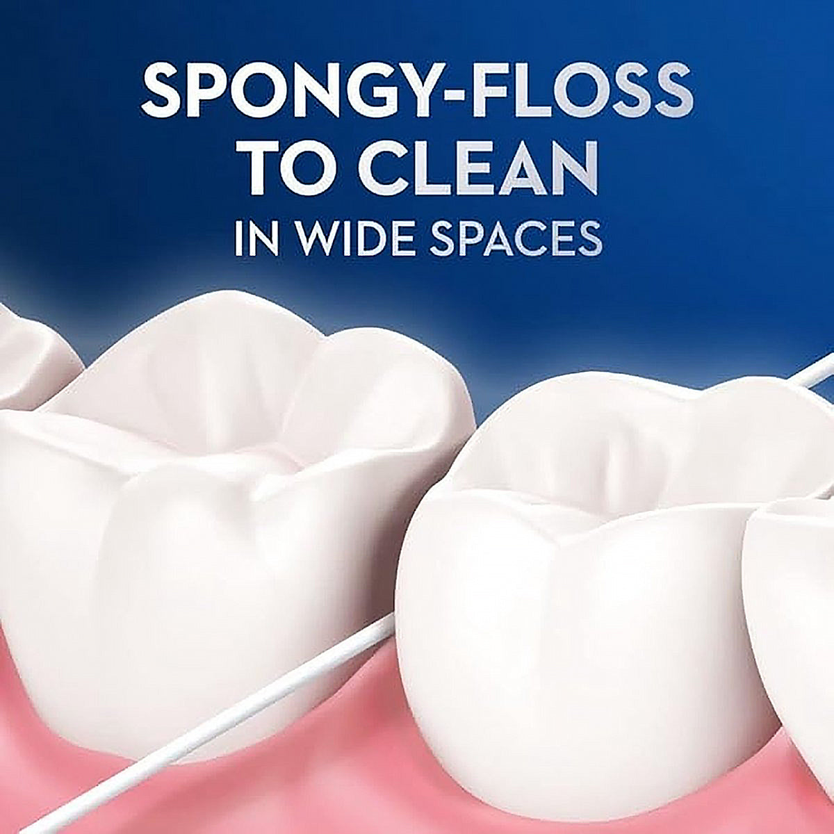 Oral-B Super Floss illustratie van spongy-floss die brede ruimtes tussen kiezen reinigt