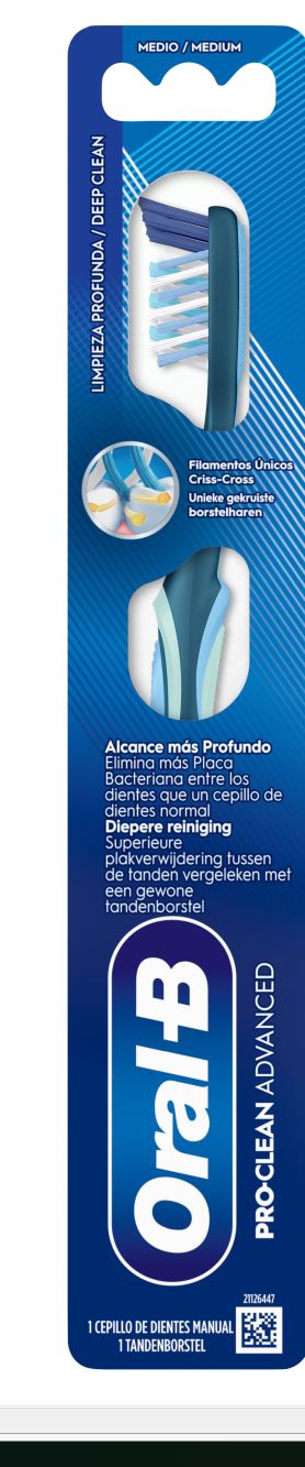 Oral-B tandenborstel Pro-Clean MTB Advanced in blauwe verpakking met kruisborstelharen