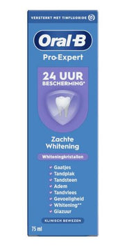 Oral-B Tandpasta Pro-Expert Gezond Wit verpakking met tekst 24 uur bescherming