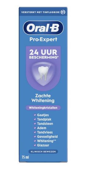 Oral-B Tandpasta Pro-Expert Gezond Wit verpakking met tekst 24 uur bescherming