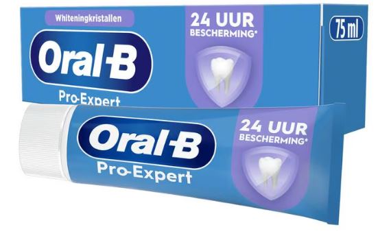 Oral-B Tandpasta Pro-Expert Gezond Wit doos en tube naast elkaar