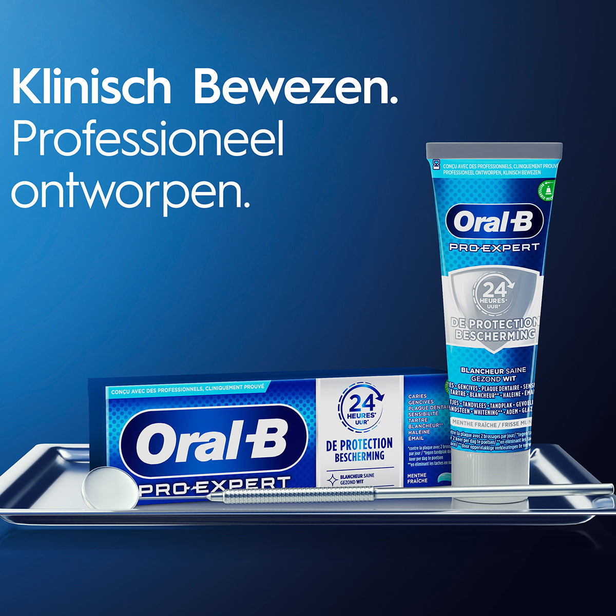 Oral-B Tandpasta Pro-Expert Gezond Wit met tekst klinisch bewezen professioneel ontworpen