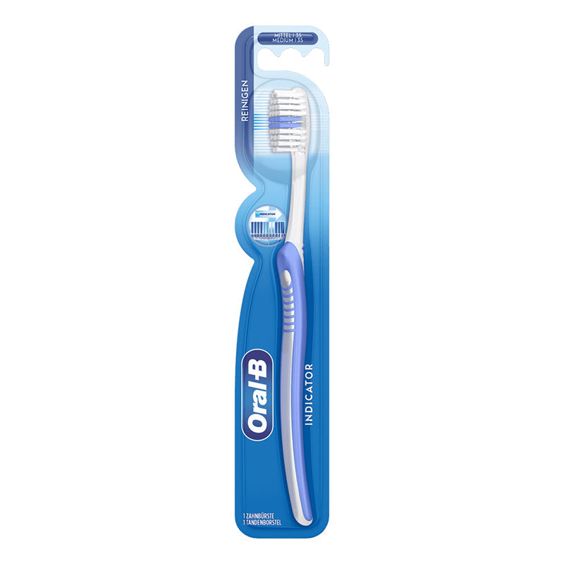 Oral-B tandenborstel 123 Indicator 35 Medium in blauwe blisterverpakking