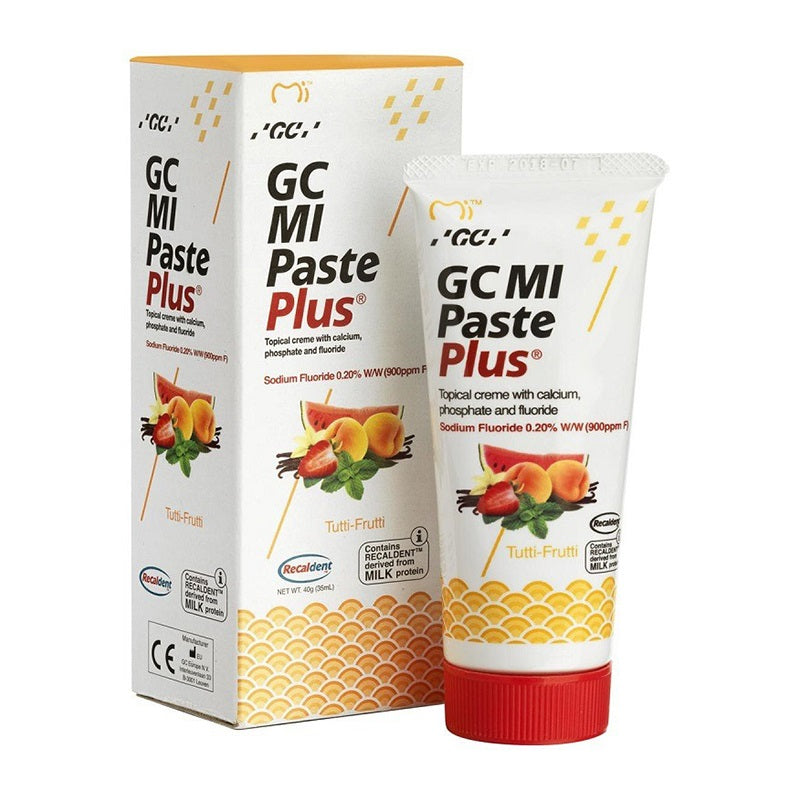 GC MI Paste Plus Tutti Frutti tube met verpakkingsdoos ernaast