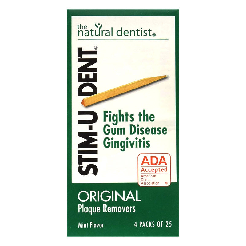 Stim-U-Dent tandenstokers mint verpakking met Original Plaque Removers, 4 packs van 25