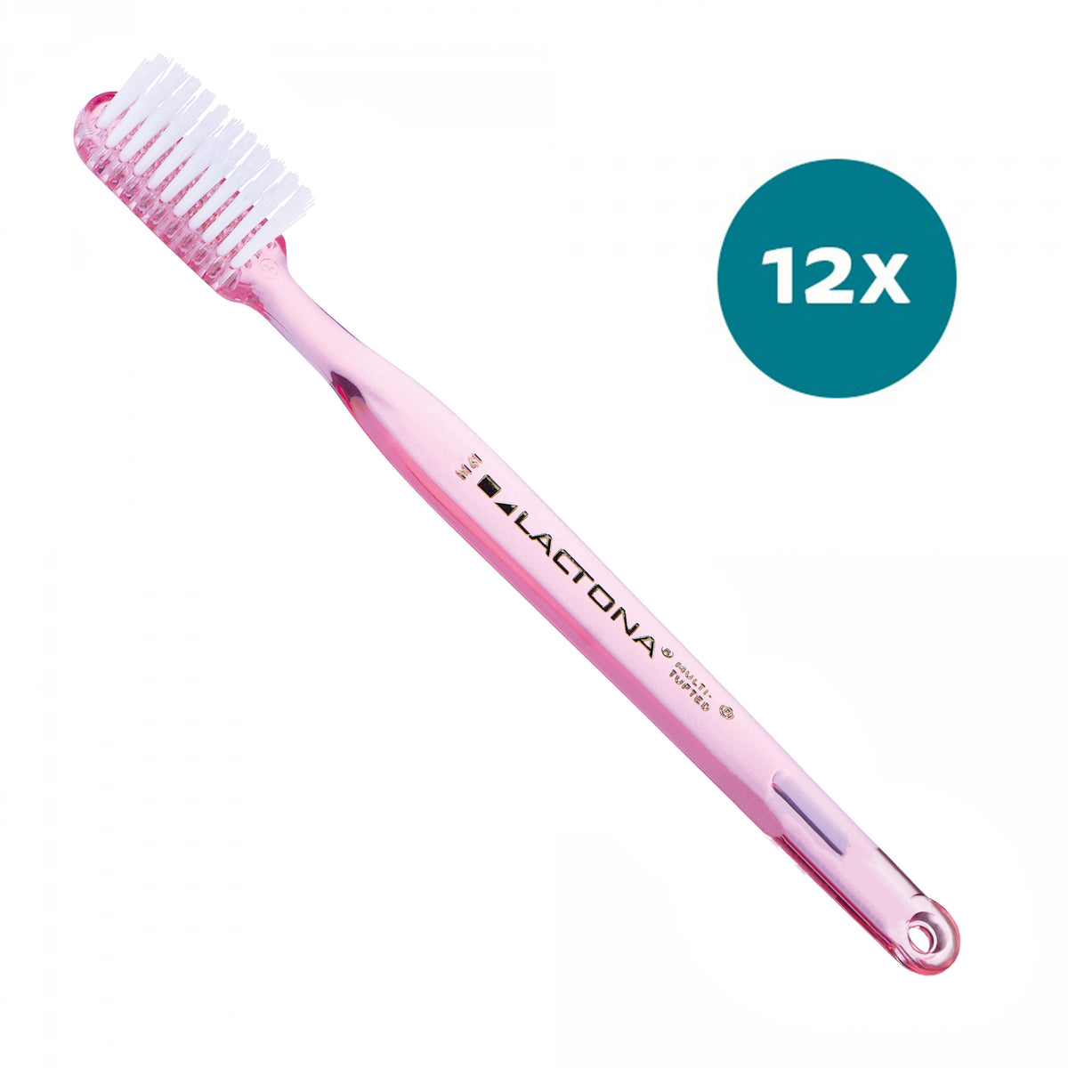 Lactona tandenborstel M41 hard zonder tip in roze, verpakking van 12 stuks