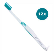 Lactona tandenborstel IQ+ Soft in wit met turquoise, verpakking van 12x