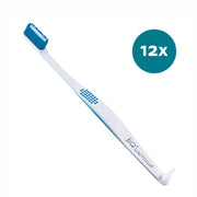 Lactona tandenborstel IQ+ X-soft in wit met blauwe borstelharen, verpakking van 12x