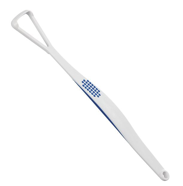 Lactona IQ Tongue Scraper witte tongreiniger met blauw handvat