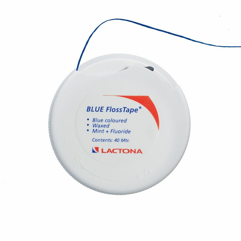 Lactona Blue Floss tape witte dispenser met blauwe getaste tanddraad
