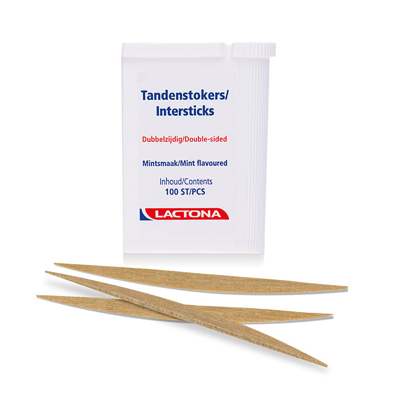 Lactona Intersticks tandenstokers verpakking dubbelzijdig mintsmaak met twee houten stokers