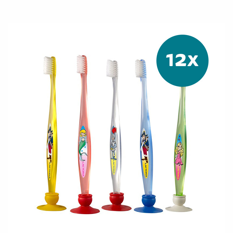 Lactona Kidsbrush tandenborstels in vijf kleuren met zuignap, verpakking 12x