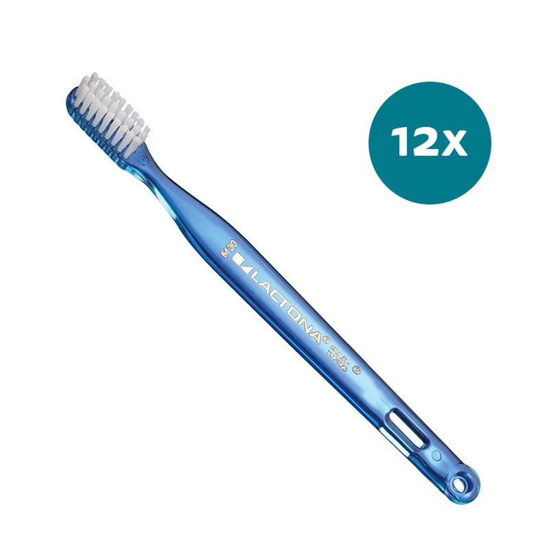 Lactona tandenborstel M30 zonder tip blauw met witte haren, 12x verpakking