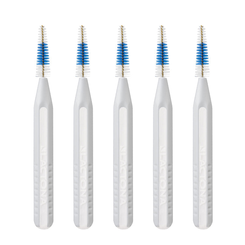 Lactona Easygrip Ragers A 2,5-5mm wit, vijf ragers met blauwe borstelkop op een rij