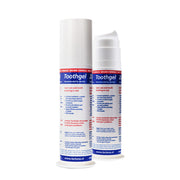 Lactona tandgel witte pompflacon met blauw-rood etiket, twee verpakkingen naast elkaar