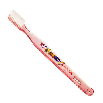 Lactona tandenborstel M30 Junior roze met cartoonfiguur en witte borstelharen