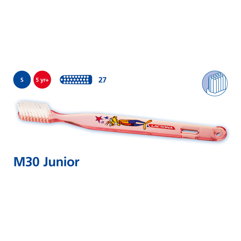 Lactona tandenborstel M30 Junior roze met stervormig figuurtje en iconen