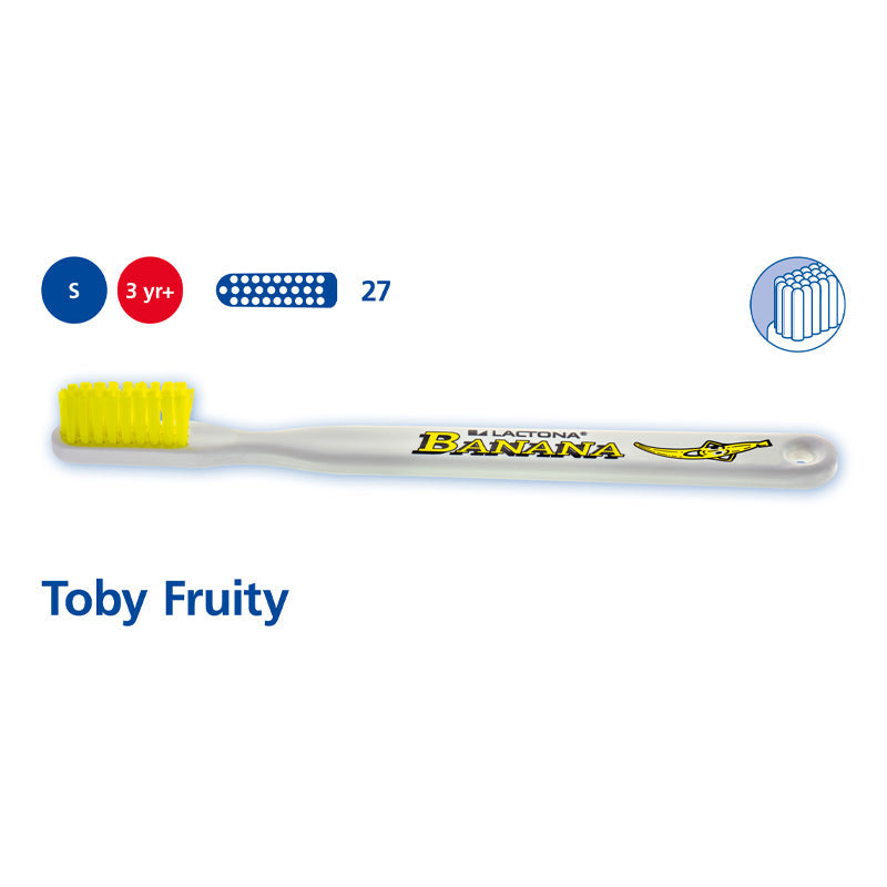 Lactona tandenborstel Toby Fruity met banaan-print, zachte S borstel voor kinderen 3+