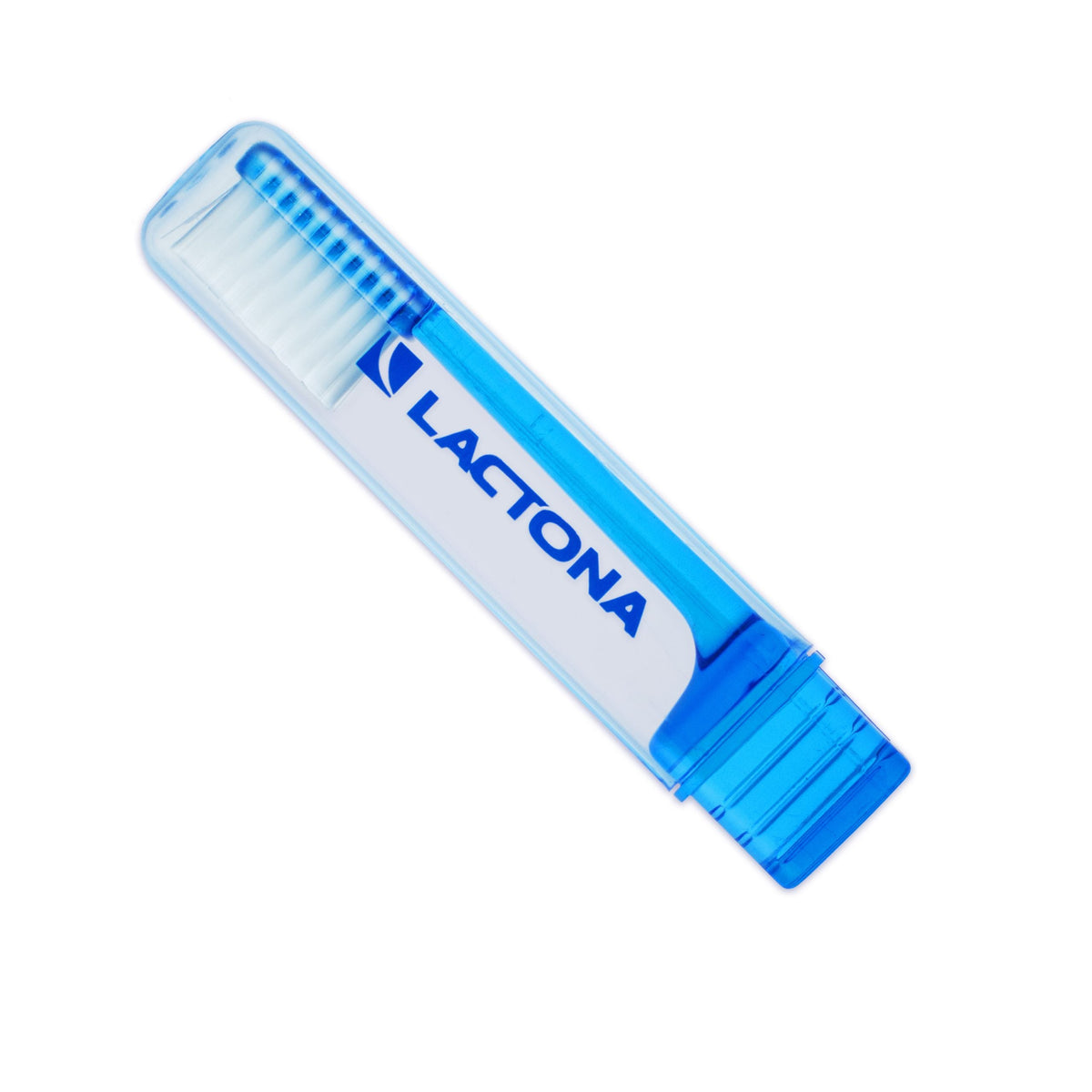 Lactona reistandenborstel C-139 in blauwe beschermhoes met opdruk logo