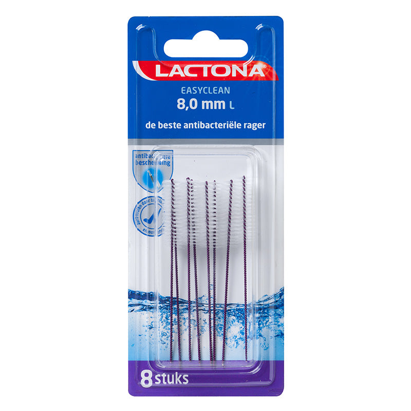 Lactona Easyclean ragers L 8,0 mm verpakking met 8 paarse ragers