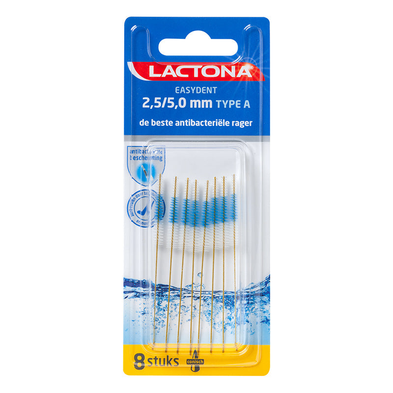 Lactona Easydent ragers A verpakking met 8 blauwe conische ragers 2,5/5,0 mm