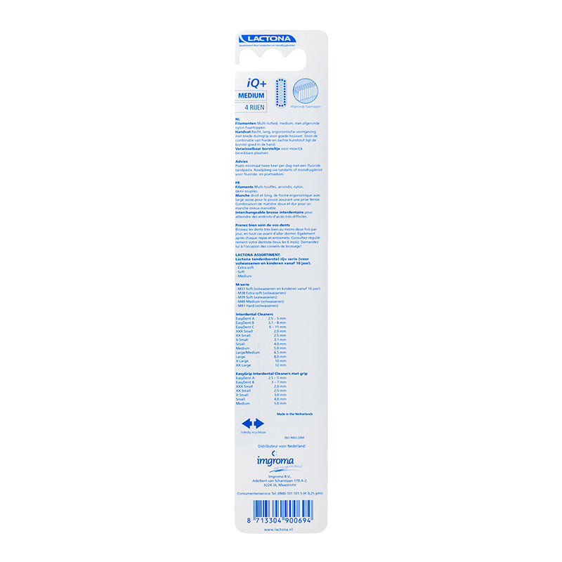 Lactona Nylon IQ Plus Medium verpakking achterzijde met productinformatie en maten