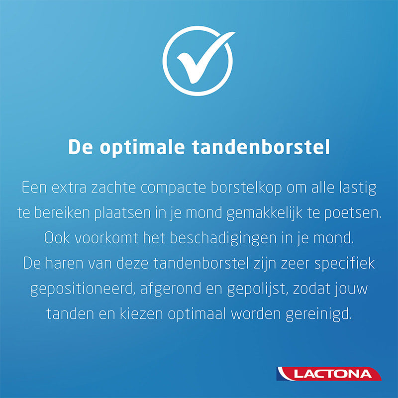 Lactona Nylon IQ Plus X-Soft tandenborstel tekst over extra zachte compacte borstelkop