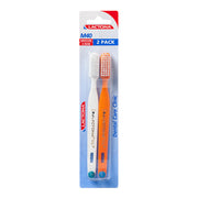 Lactona Nylon M40 Medium tandenborstels, verpakking met twee stuks wit en oranje