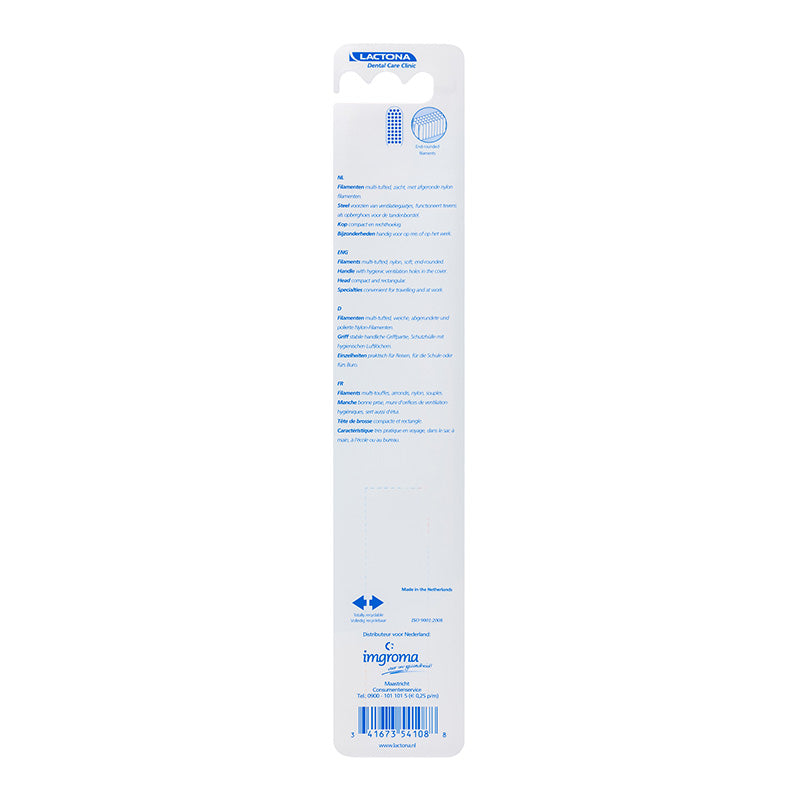Lactona Nylon C139 Reistandenborstel achterkant verpakking met productinformatie