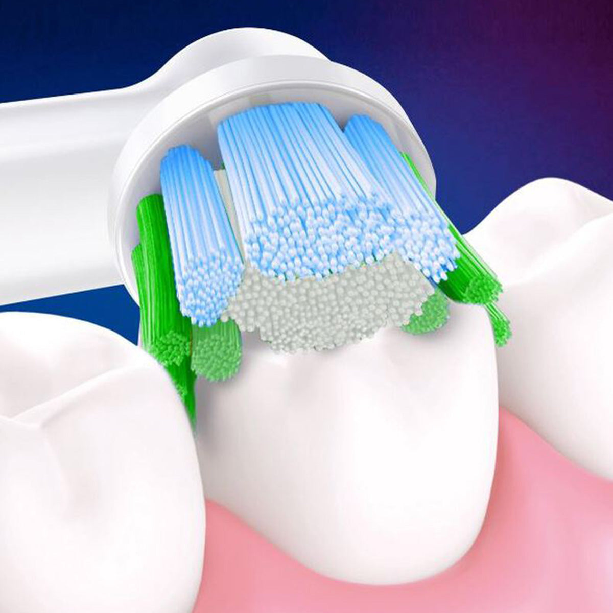 Oral-B Precision Clean Maximiser opzetborstel detail poetsend op tandvlees en tand