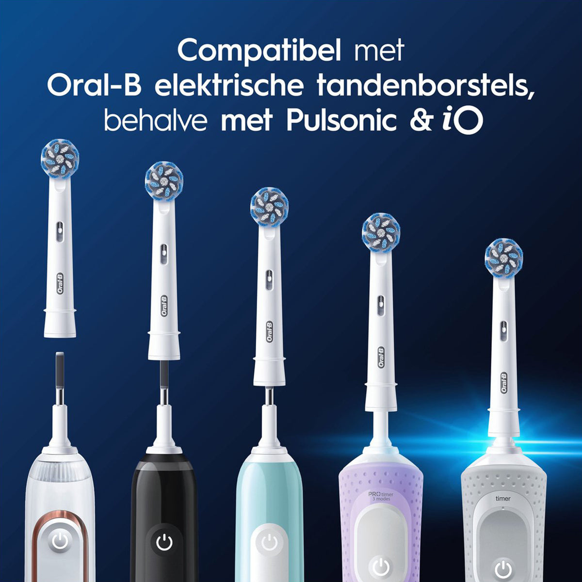 Oral-B PRO Sensitive Clean EB60X-8 opzetborstels op vijf verschillende elektrische tandenborstels
