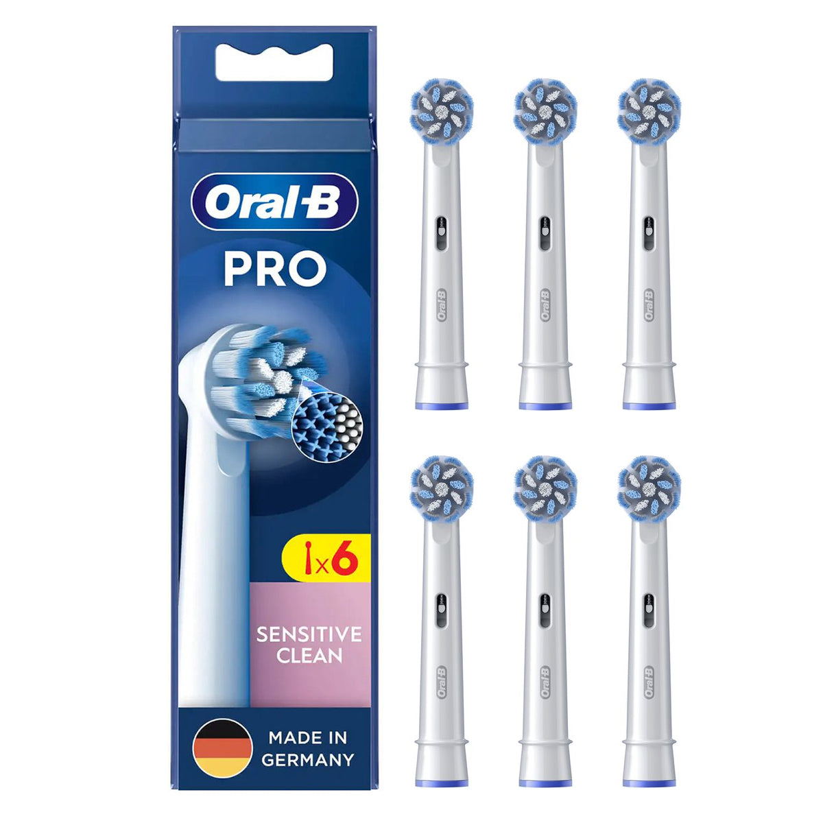 Oral-B PRO Sensitive Clean opzetborstels wit met verpakking, set van zes stuks