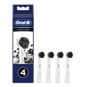 Oral-B Pure Clean opzetborstels verpakking met vier zwarte opzetborstels ernaast