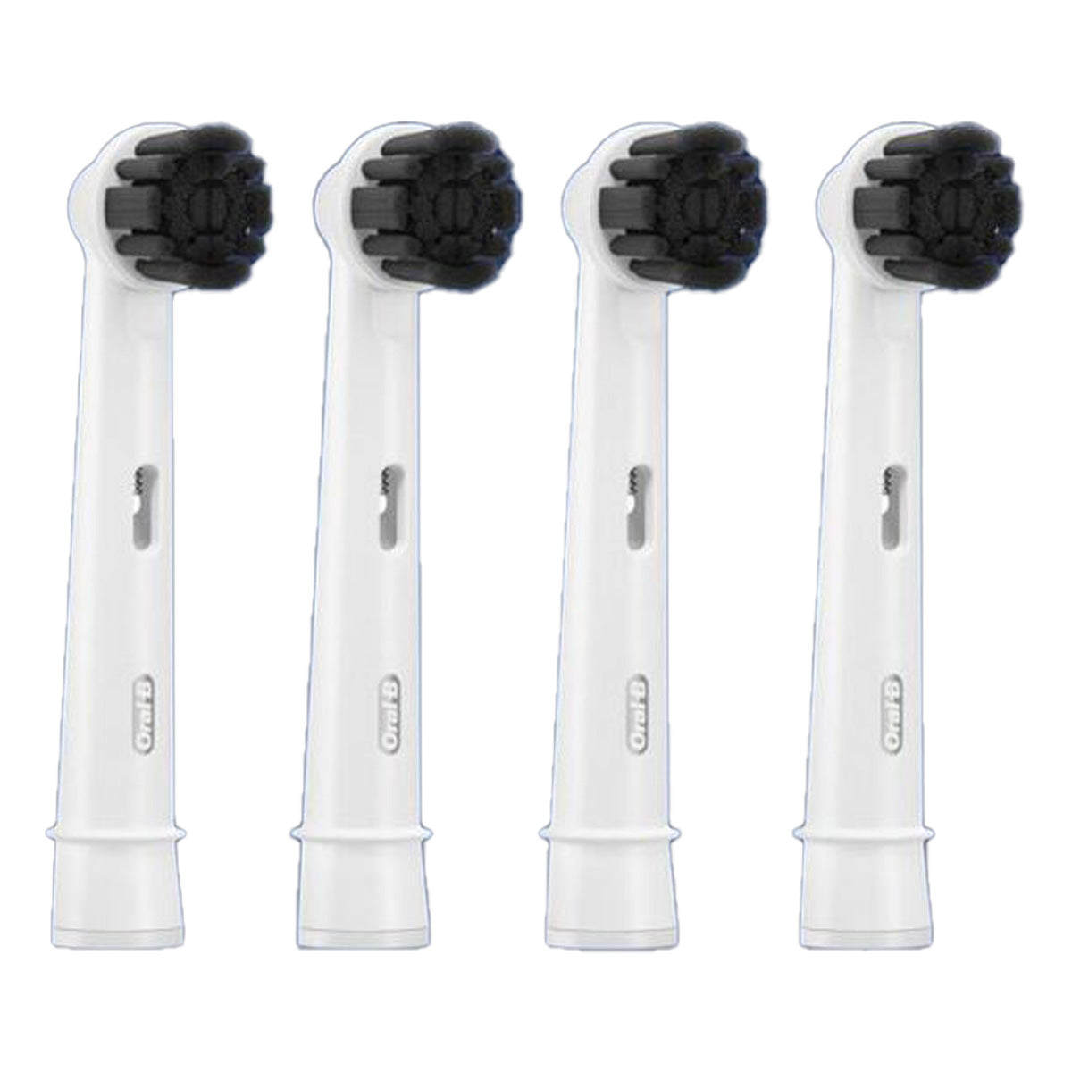 Oral-B Pure Clean EB20CH-4 opzetborstels, vier stuks met zwarte borstelkop naast elkaar