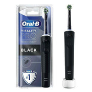 Oral-B Vitality Pro Protect X Clean zwart elektrische tandenborstel met verpakking en oplaadstandaard